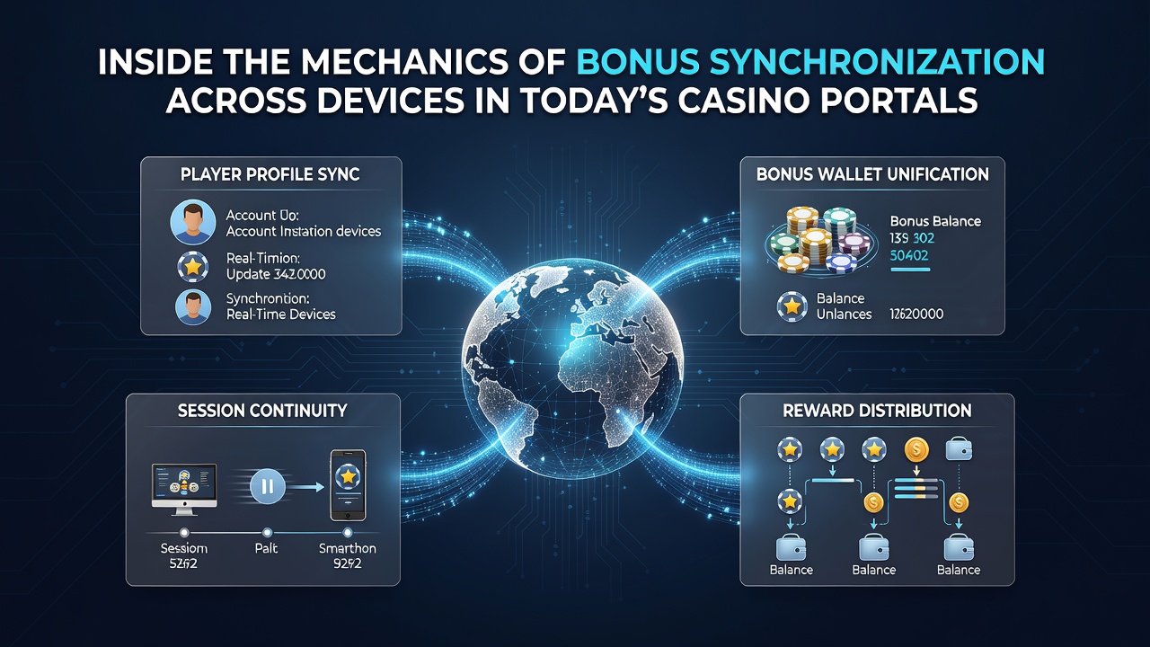 Darstellung der Bonus-Synchronisation über Desktop- und Mobile-Geräte in Casino-Portalen