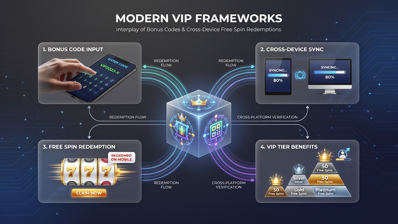 Illustration der plattformübergreifenden Nutzung von Free Spins innerhalb von VIP-Strukturen